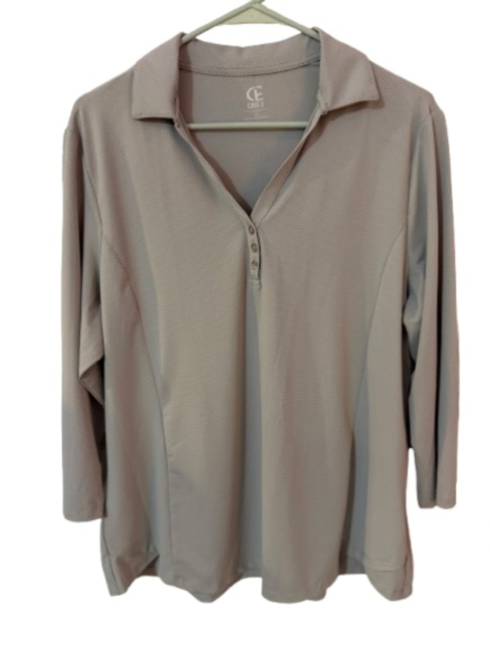 CASEI Women’s Grey Performance  Polo 3/4 Sleeve-Textured Micro - Pique-V-Neck XL